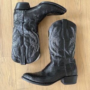 J.B. Dillon Reserve Mens 11.5 D Black Snakeskin Western Boots Square Toe Exotic